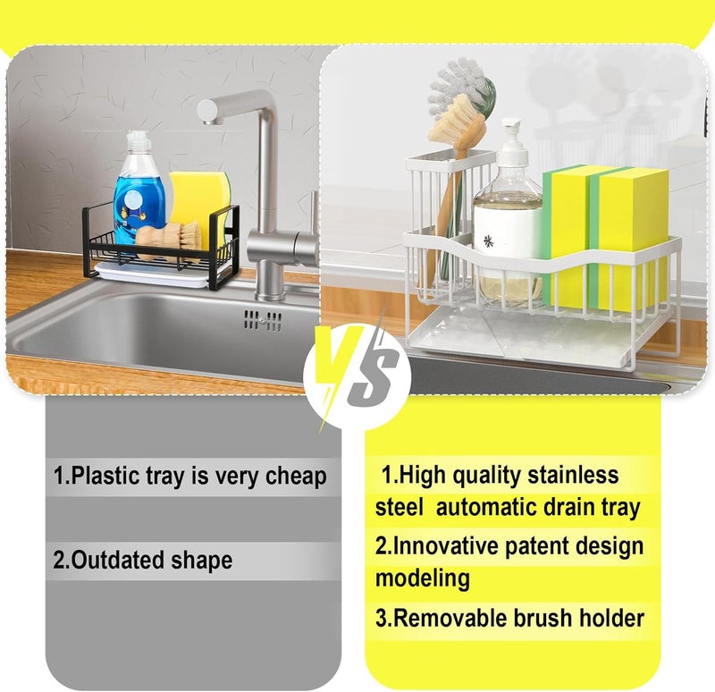 Fssvcd Maifan Sink Caddy Sponge Holder for Kitchen with Brush Holder and Stainless Steel Self Drain Tray, Rustproof Kitchen Sink Organizer for Sponge, Soap Dispenser Storage Accessories - Image 4